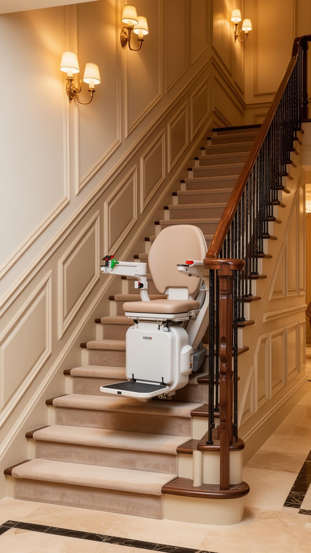 Stair lift on an elegant staircase.